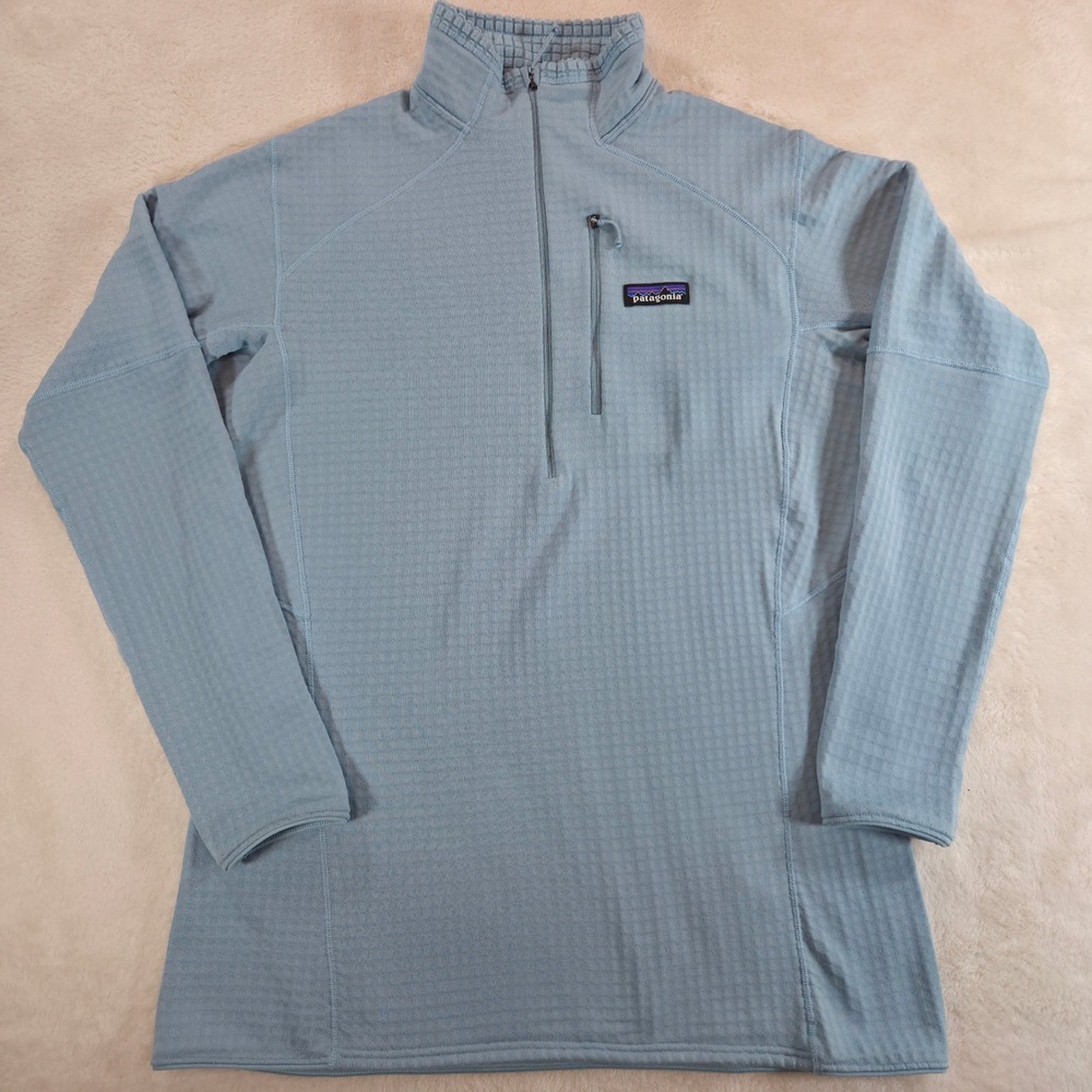 Patagonia Womens R1 Pullover Fleece Large Blue Polartec Thermal Pro Quarter Zip